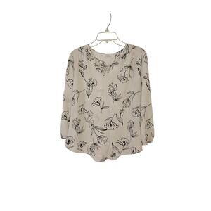 Fun 2 Fun Women's Long Sleeve Floral Top Blouse, White / Black, Size xl